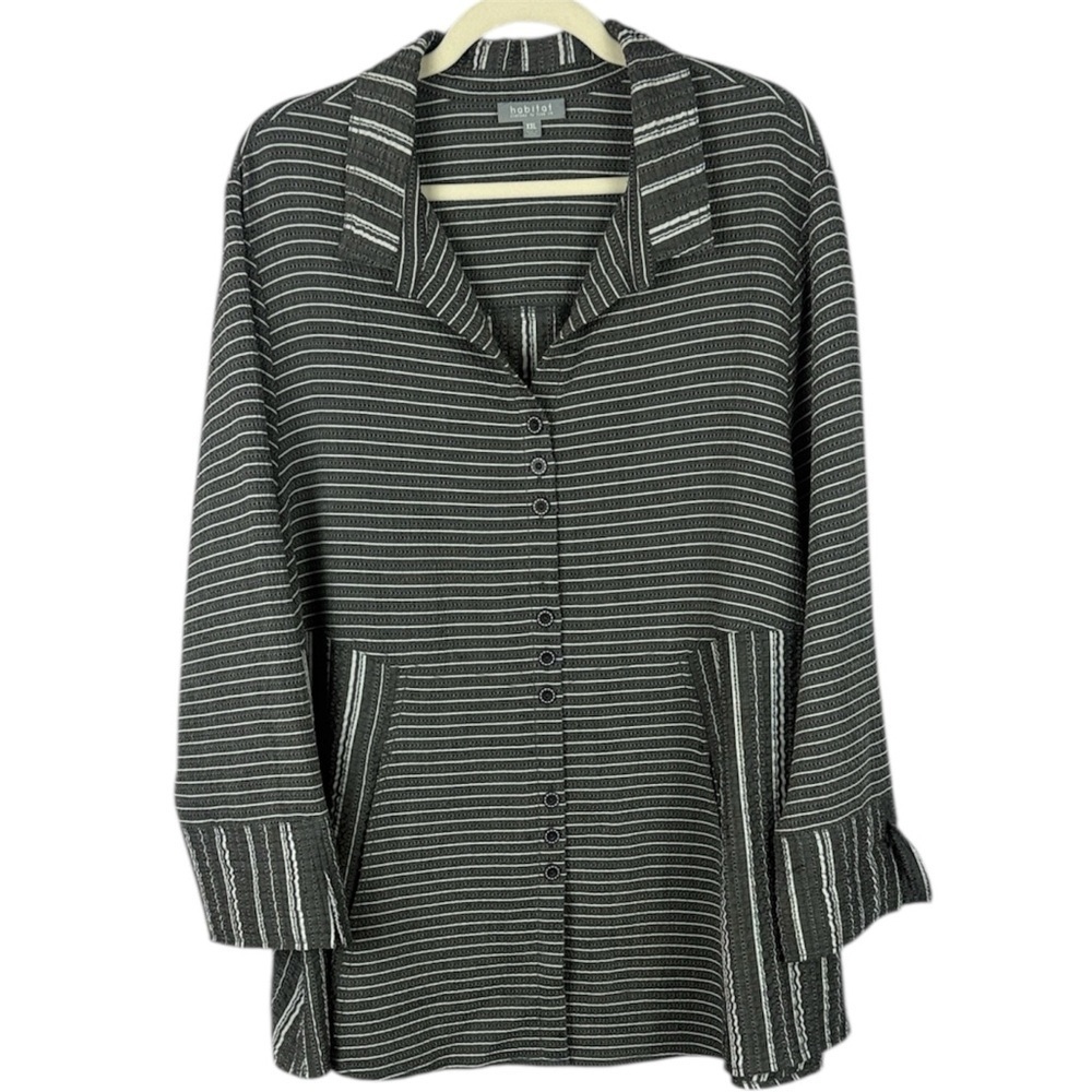 Habitat Casual Lightweight Gray and White Striped 3/4 Sleeve Tunic Top Size XXL